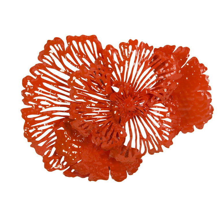 Small Coral Metal Flower Wall Sculpture