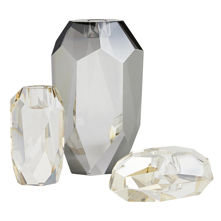 Clear Faceted Ceramic 3-Piece Candlestick Set