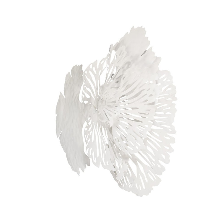 White Metal Contemporary Flower Wall Sculpture