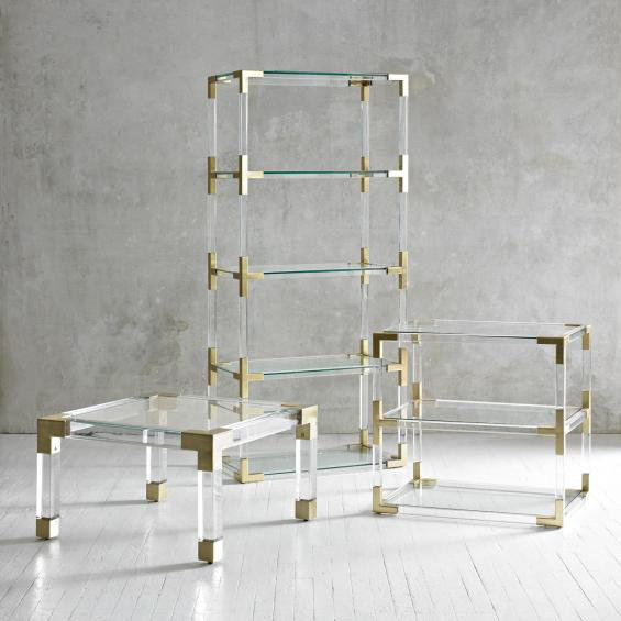 Clear Glass and Brass Two-Tier Side Table