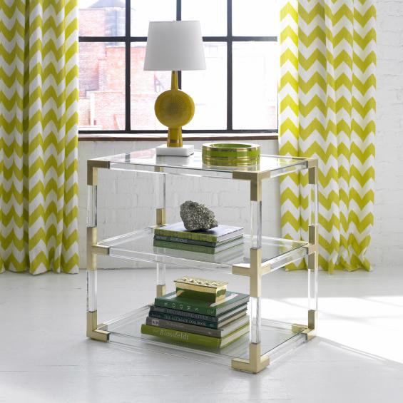 Clear Glass and Brass Two-Tier Side Table