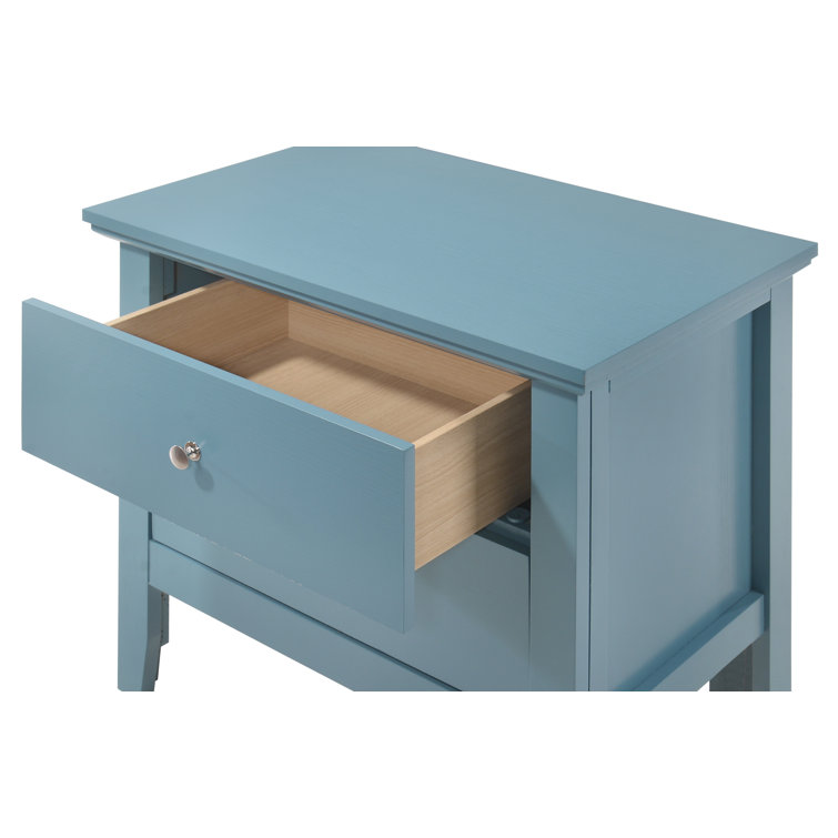 Teal Blue 2-Drawer Wooden Nightstand with Metal Handles