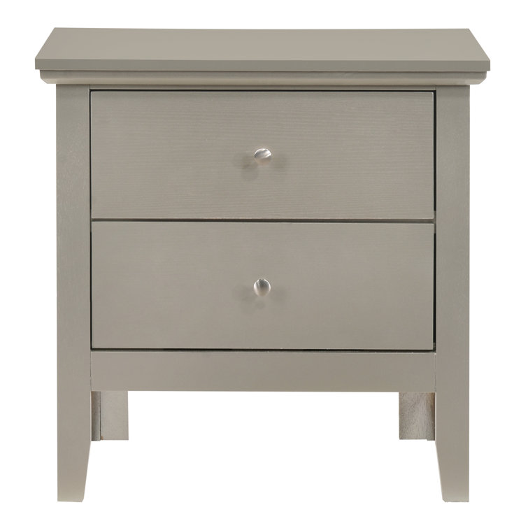 Champagne Silver 24" 2-Drawer Nightstand with Nickel Hardware