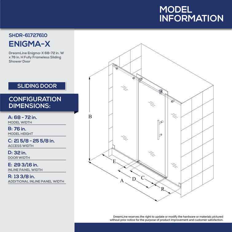 Enigma-X 72" Frameless Clear Glass Sliding Shower Door