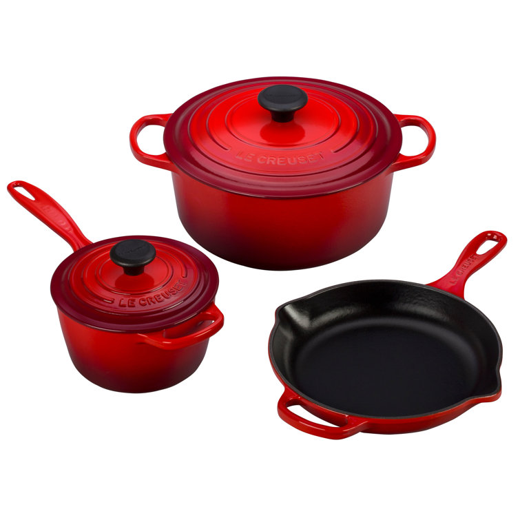 Cerise Enameled Cast Iron 3-Piece Cookware Set
