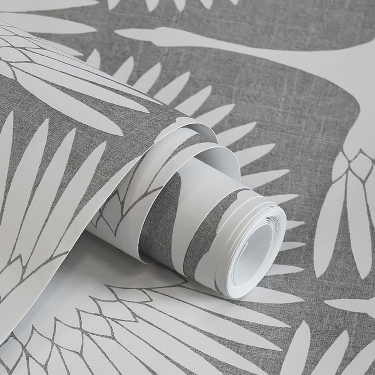 Genevieve Gorder Gray and White Feather Flock Peel and Stick Wallpaper