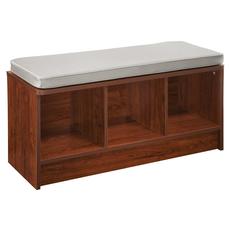 Laminated Wood 3-Cube Storage Bench with Gray Cushion
