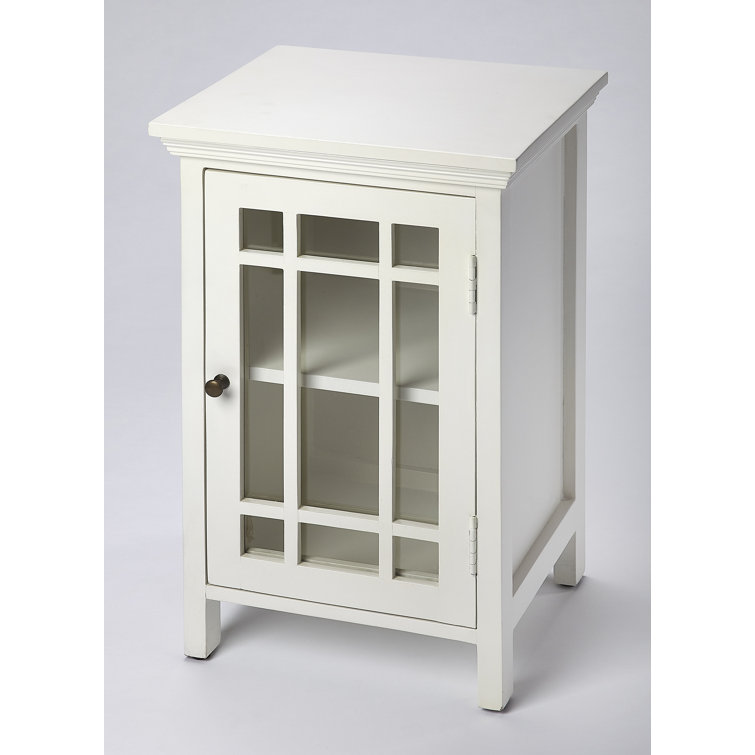 Baxter Contemporary White Chairside Chest with Gleaming Brass Accents