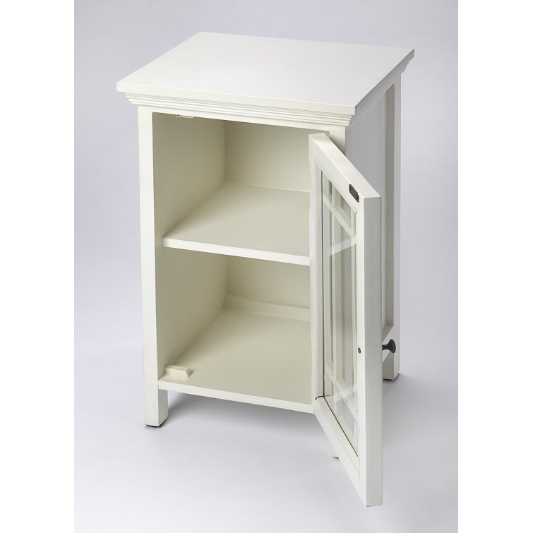 Baxter Contemporary White Chairside Chest with Gleaming Brass Accents