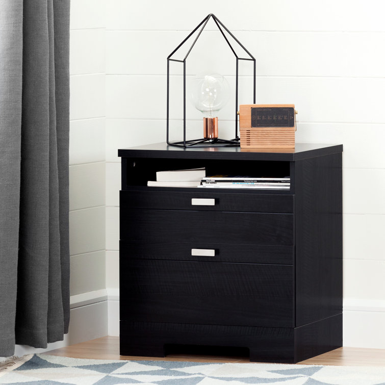 Black Onyx 2-Drawer Nightstand with Open Shelf