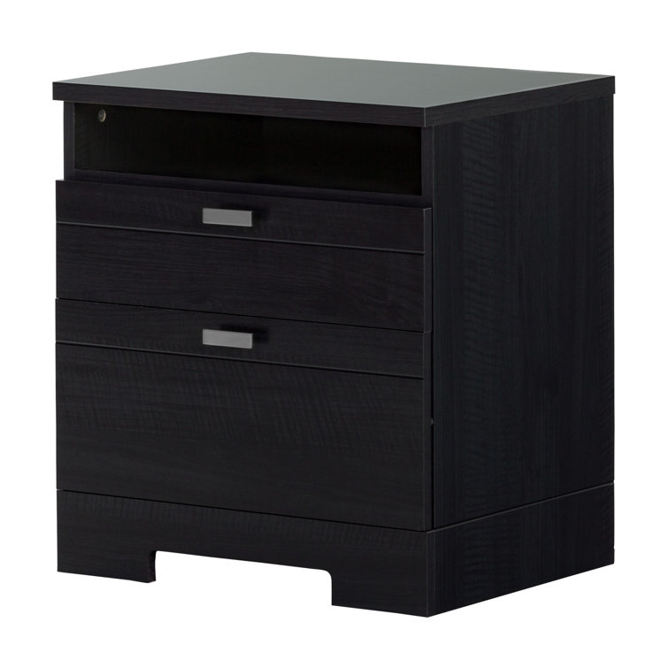 Black Onyx 2-Drawer Nightstand with Open Shelf