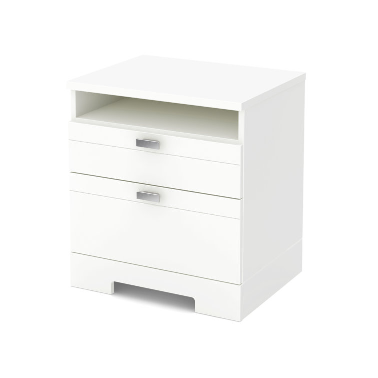 White 2-Drawer Nightstand with Cord Catcher