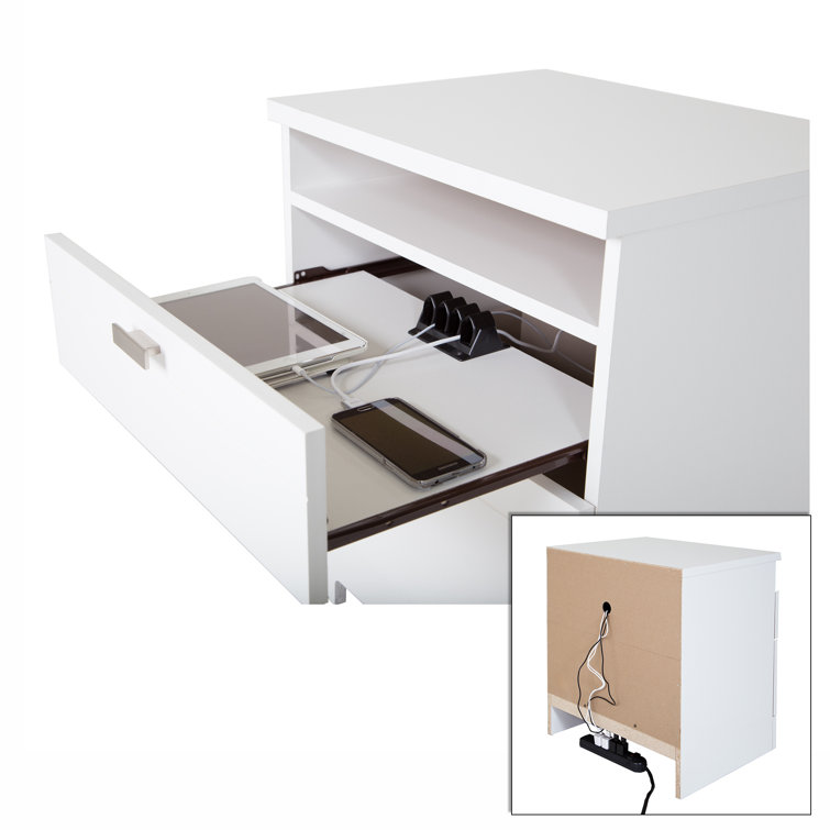 White 2-Drawer Nightstand with Cord Catcher