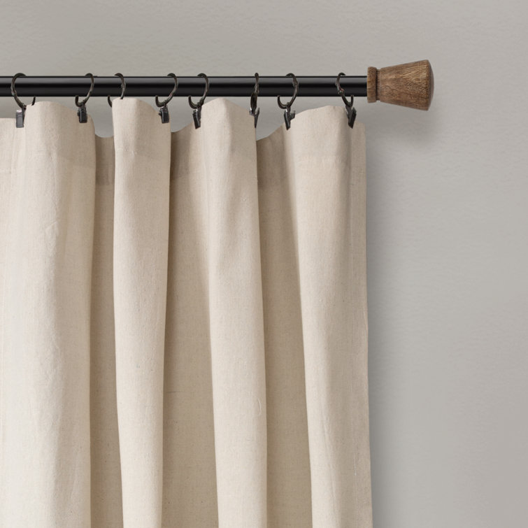 Linen Off-White Pleated Light-Filtering Curtain Panel with Buttons