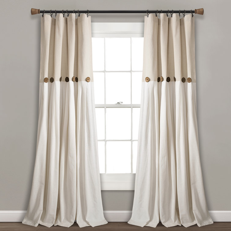 Linen Off-White Pleated Light-Filtering Curtain Panel with Buttons