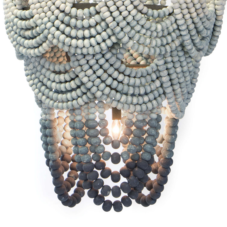 Blue Ombre Beaded Birch Wood 8-Light Chandelier