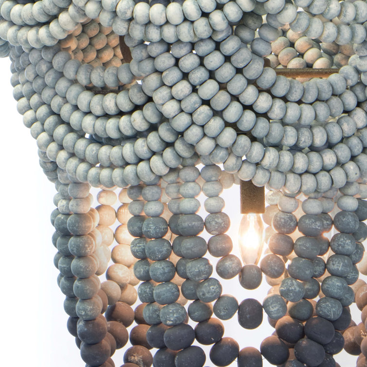 Blue Ombre Beaded Birch Wood 8-Light Chandelier