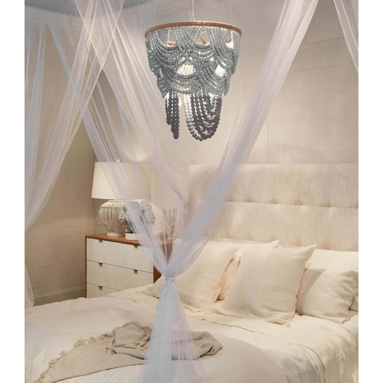 Blue Ombre Beaded Birch Wood 8-Light Chandelier