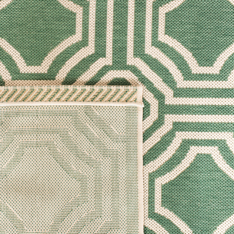 Courtyard Dark Green & Beige 8' x 11' Synthetic Indoor/Outdoor Rug