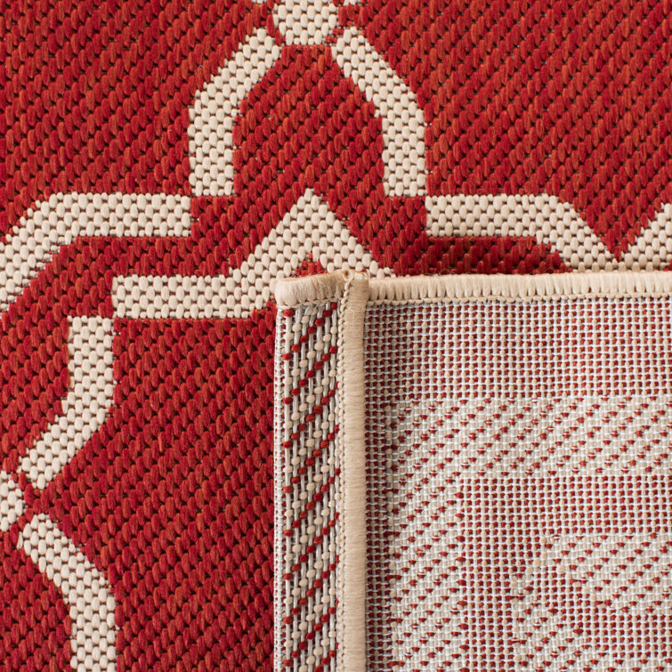 Red and Bone Geometric Synthetic Outdoor Area Rug, 2' x 3'7"