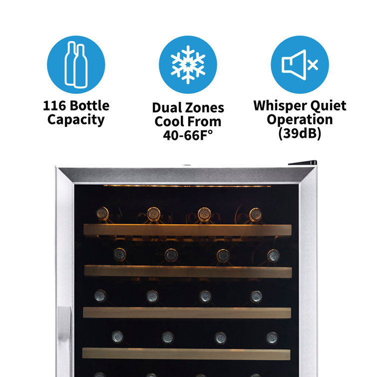 Stainless Steel Dual Zone 160 Bottle Wine Cooler with LED Lighting