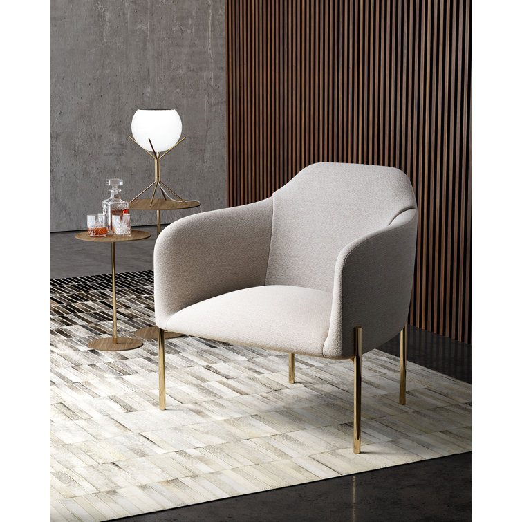 Birch Fabric and Metal Barrel Accent Chair