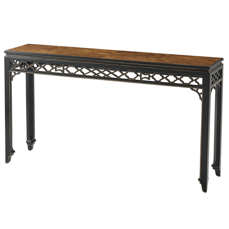 60'' Gold and Burl Wood Console Table