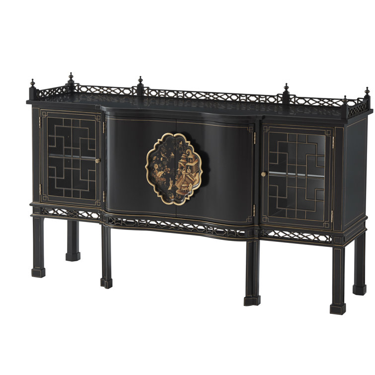 Antique Gold Gilt and Black Chinoiserie Sideboard