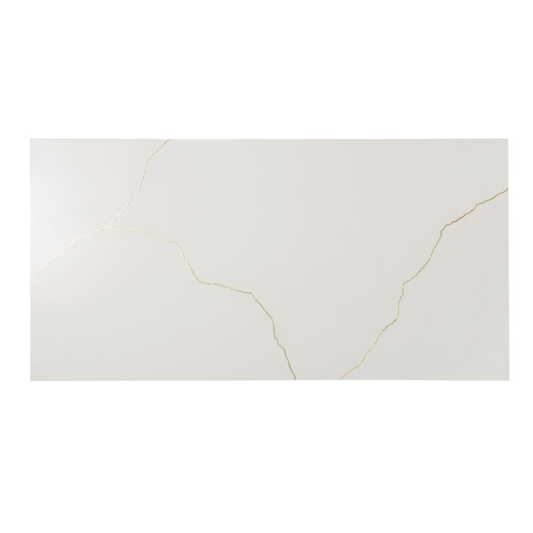 White Solid Beech Wood Coffee Table with Gold Accents