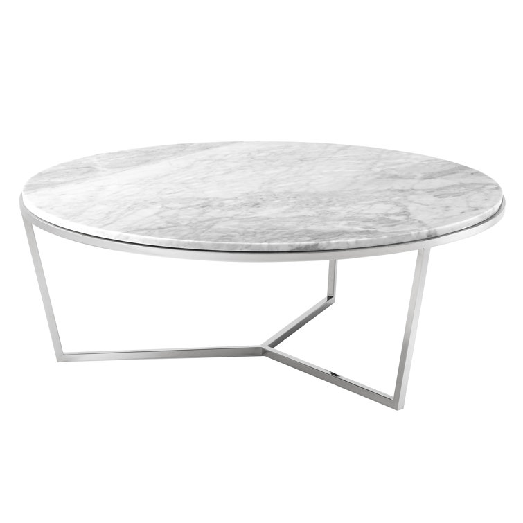 Contemporary Bianco Carrara Marble & Brushed Brass Round Coffee Table