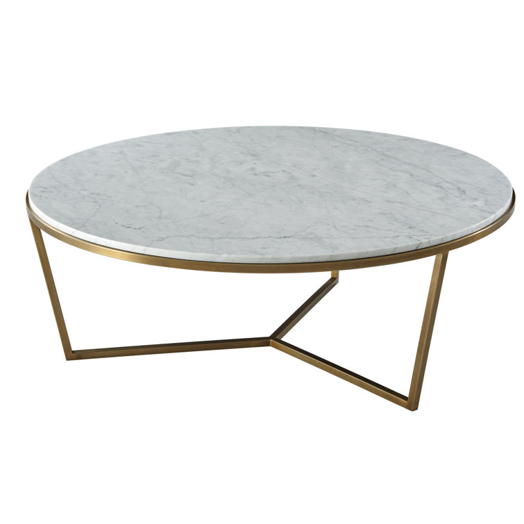 Contemporary Bianco Carrara Marble & Brushed Brass Round Coffee Table