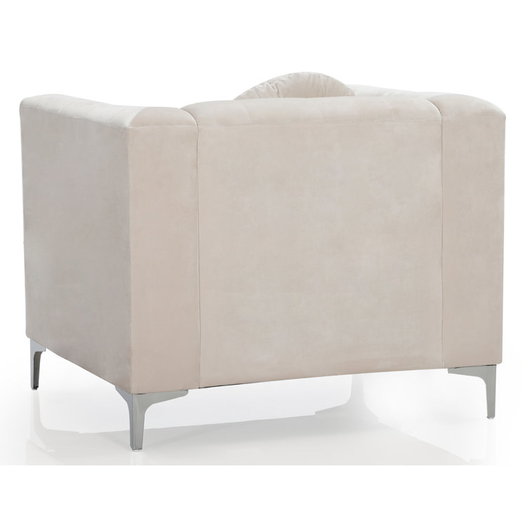 Ivory Velvet Luxe Wood-Trimmed Armchair with Chrome Accents