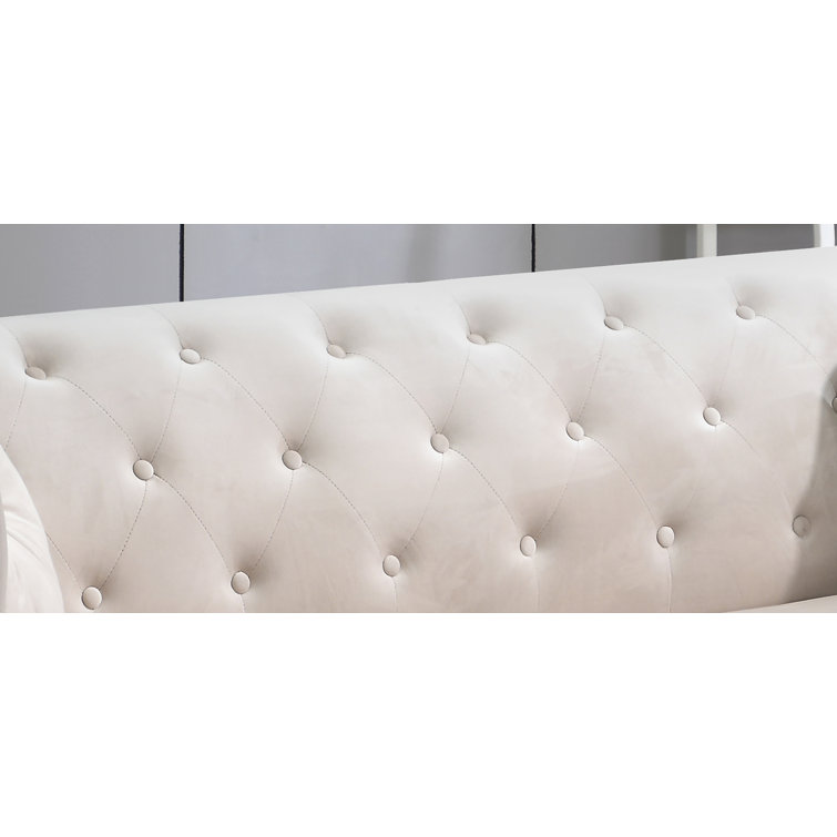 Ivory Velvet Luxe Wood-Trimmed Armchair with Chrome Accents