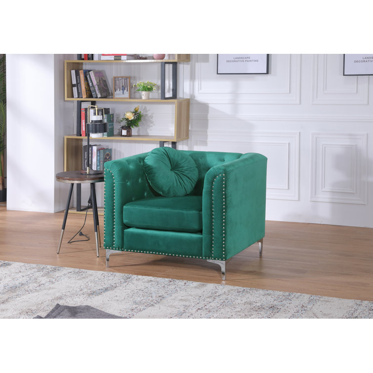 Elegant Green Velvet Wood Frame Chaise Lounge