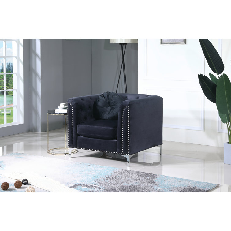 Black Velvet 34" Chaise with Chrome Legs
