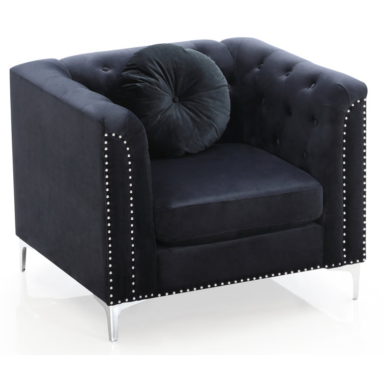 Black Velvet 34" Chaise with Chrome Legs
