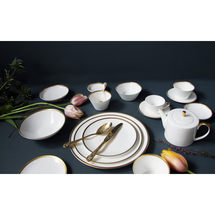 White Ceramic Bowl with 24K Gold Rim