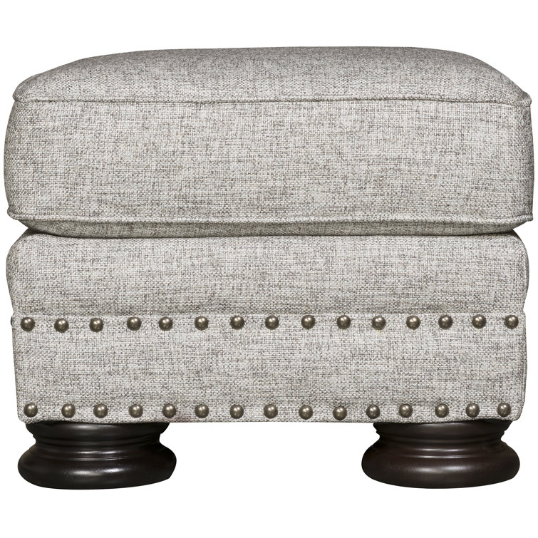 Elegant Gray 32'' Upholstered Ottoman with Brass Nailhead Trim
