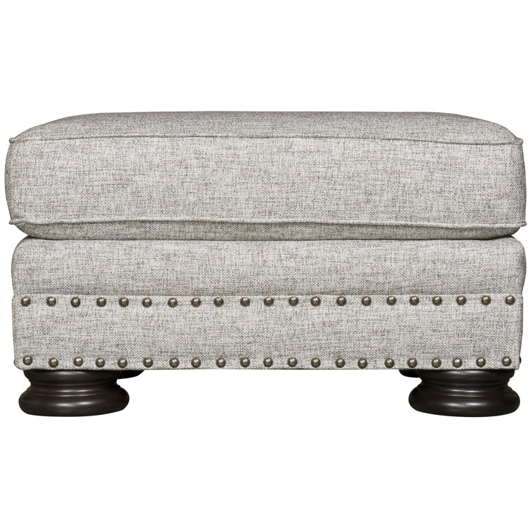 Elegant Gray 32'' Upholstered Ottoman with Brass Nailhead Trim