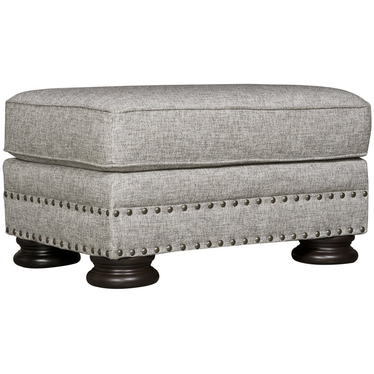 Elegant Gray 32'' Upholstered Ottoman with Brass Nailhead Trim