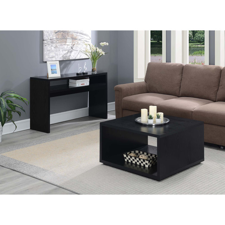 Modern Square Black Coffee Table with Storage Shelf