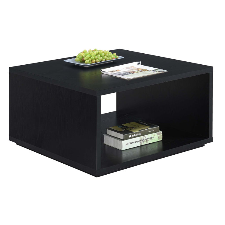 Modern Square Black Coffee Table with Storage Shelf