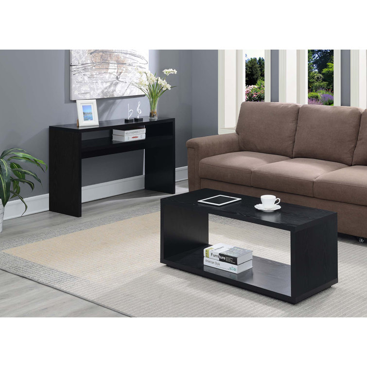 Northfield Deluxe 48" Black Wood and Glass Console Table with Storage