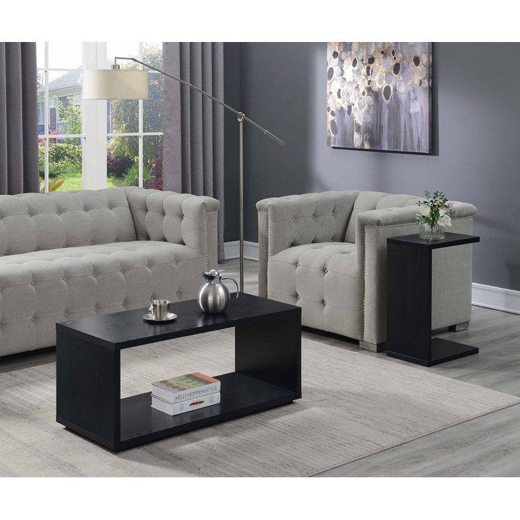 Black Rectangular Wood C-Shaped End Table
