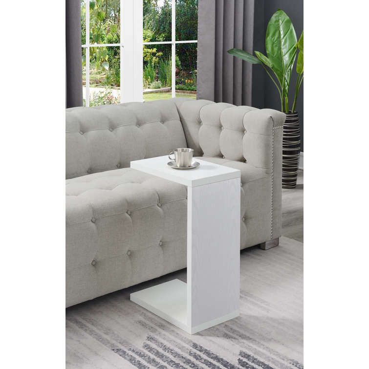 White Wood C-Shaped End Table