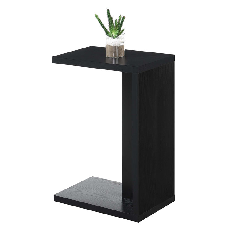 Black Rectangular Wood C-Shaped End Table