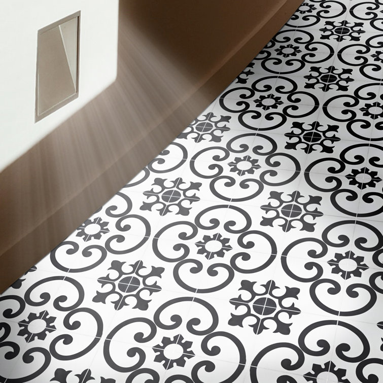 Agadir 8" x 8" Black and White Cement Patterned Tile