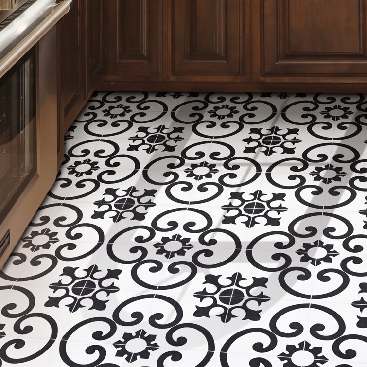 Agadir 8" x 8" Black and White Cement Patterned Tile