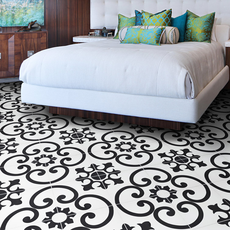 Agadir 8" x 8" Black and White Cement Patterned Tile