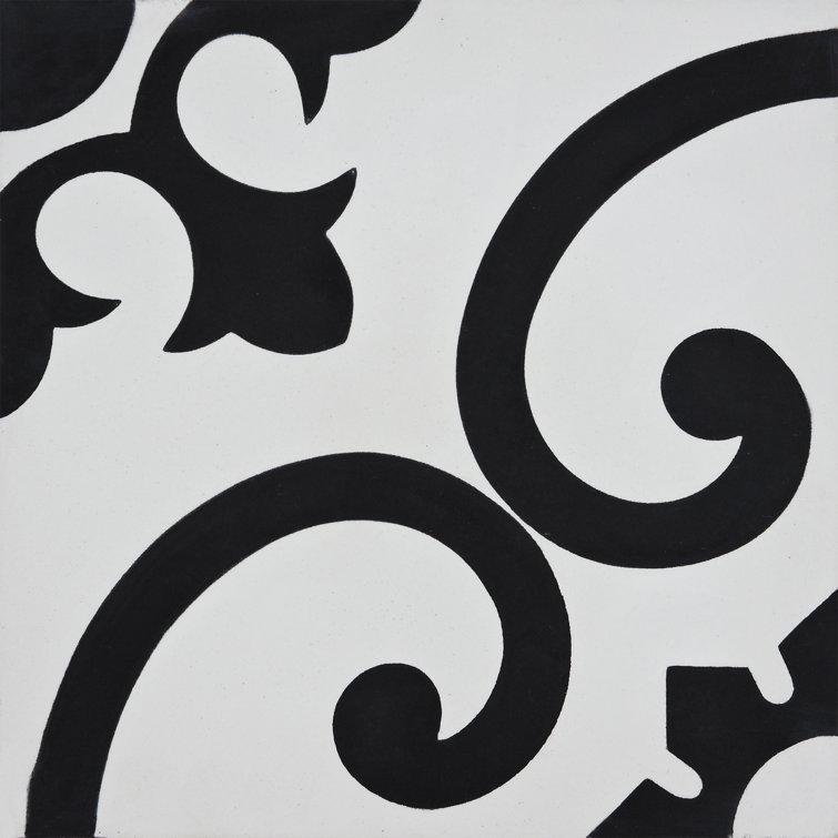 Agadir 8" x 8" Black and White Cement Patterned Tile
